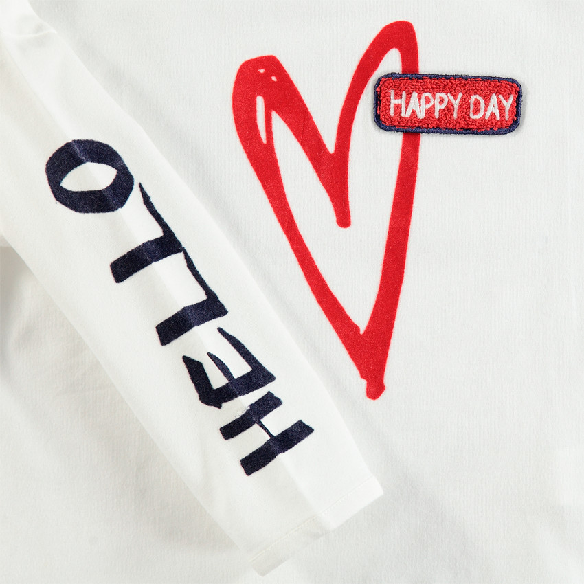 Tee-shirt manches longues en jersey avec coeur printé et badge en bouclette 