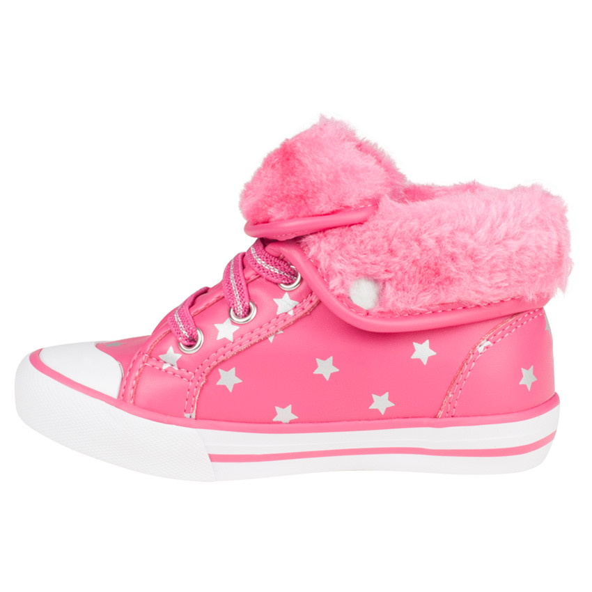 Baskets montantes imprimées étoiles à lacet élastiqué et revers en sherpa 