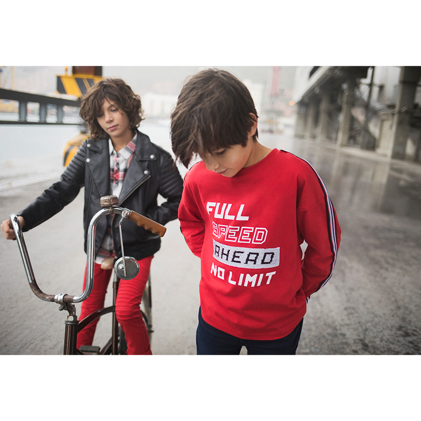 Junior - Pantalon en twill rouge avec ceinture imprimée amovible 