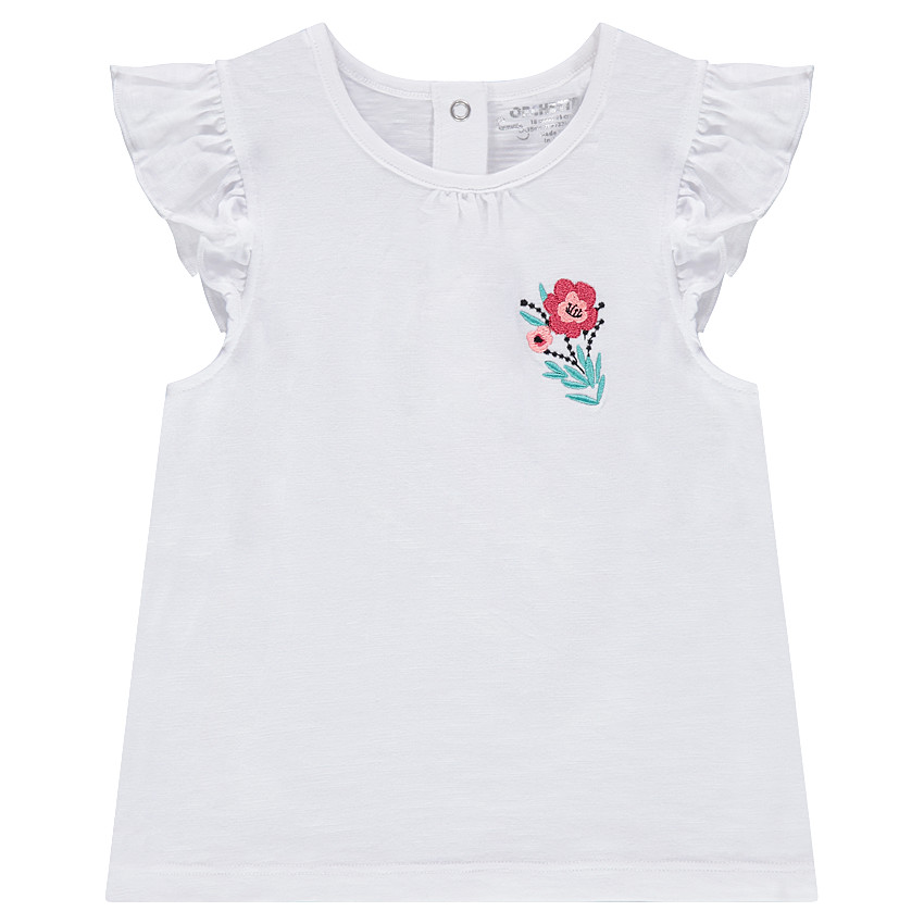 Tee-shirt manches courtes en jersey avec fleur brodée et manches volantées 