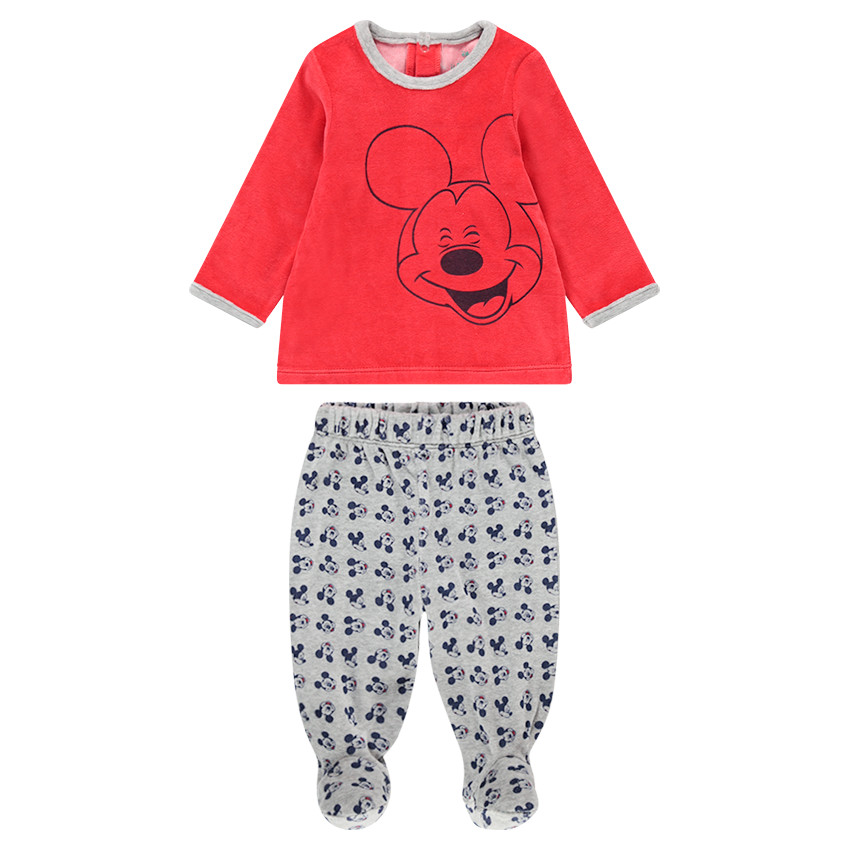 Pyjama en velours avec print Mickey Disney et bas all-over 