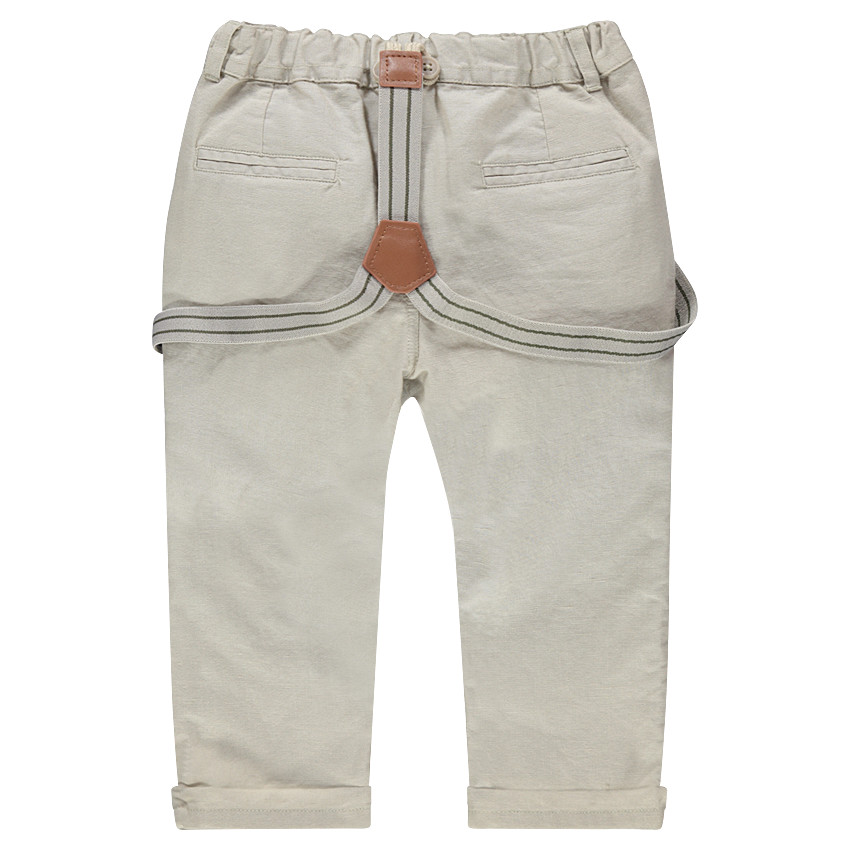 Pantalon en coton et lin avec bretelles amovibles élastiquées 