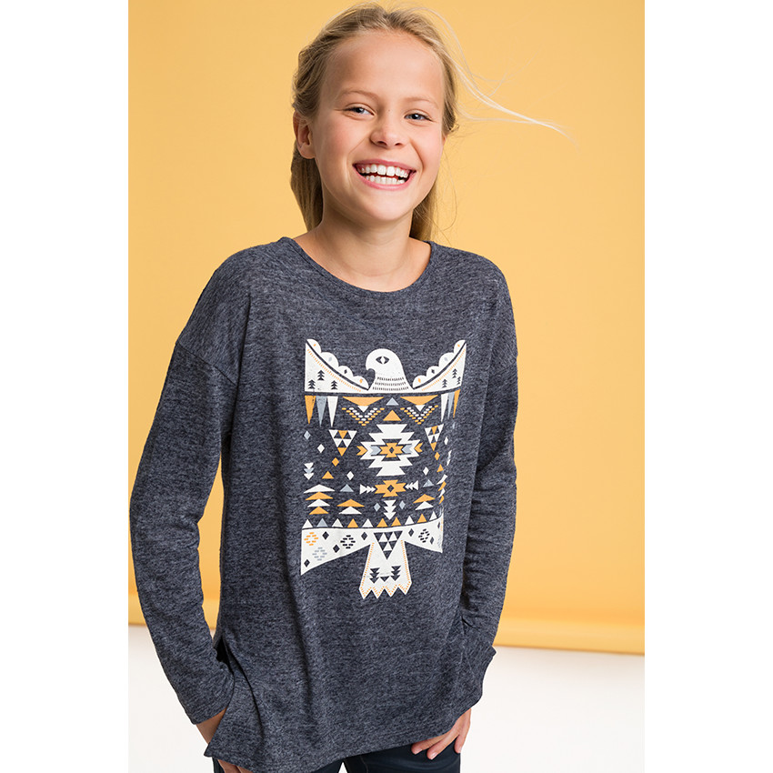 Junior - Tunique fendue effet neige avec print esprit ikat 