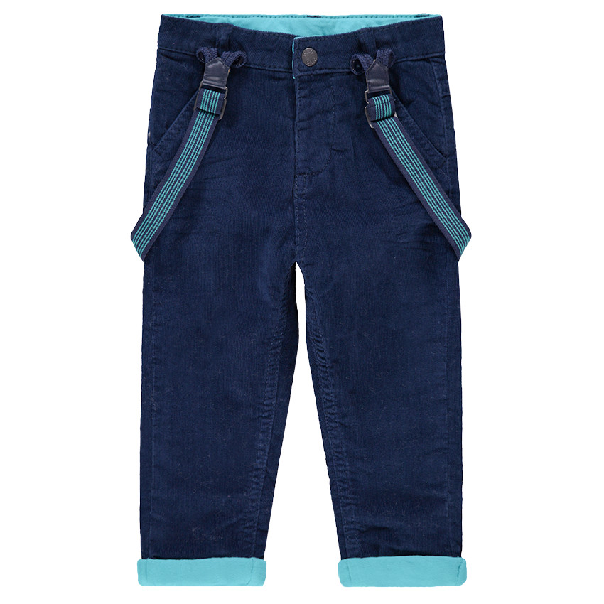 Pantalon en velours doublé jersey avec bretelles élastiquées rayées 