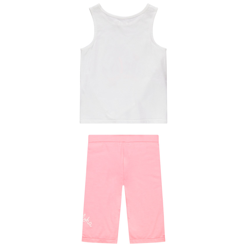 Ensemble van roze wielershort en tanktop met lovertjes 