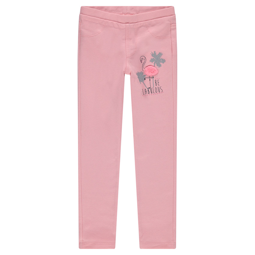 Jegging uni rose avec flamant rose en sherpa et palmiers printés 