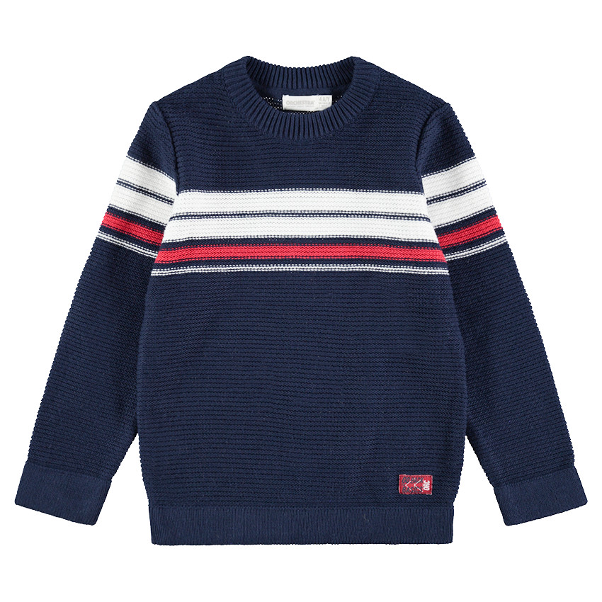 Pull en tricot avec bandes contrastées en jacquard 