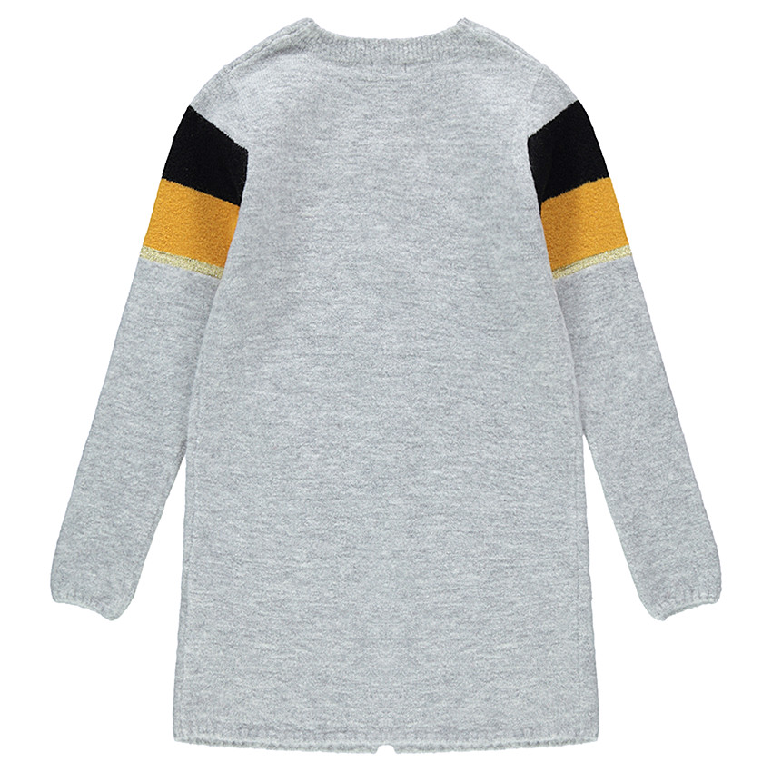 Junior - Gilet long en tricot chiné avec bandes contrastées 