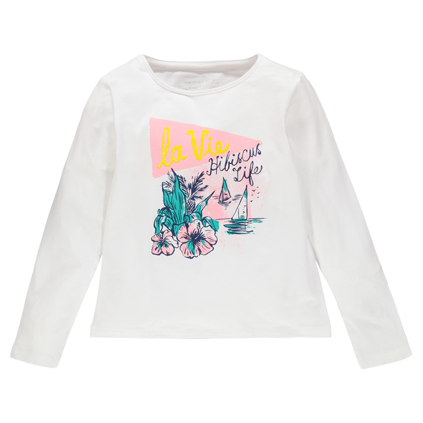 Tee-shirt manches longues print fantaisie pailleté 