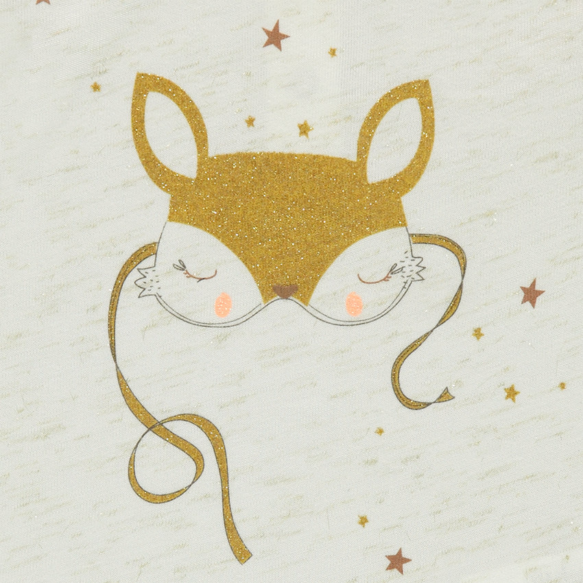 Tee-shirt manches longues en jersey slub avec renard pailleté printé 