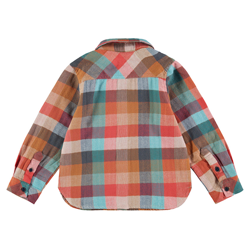 Chemise manches longues à carreaux avec poche en chambray 