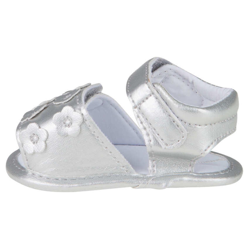 Nu-pieds argentés avec scrach et patchs fleurs  