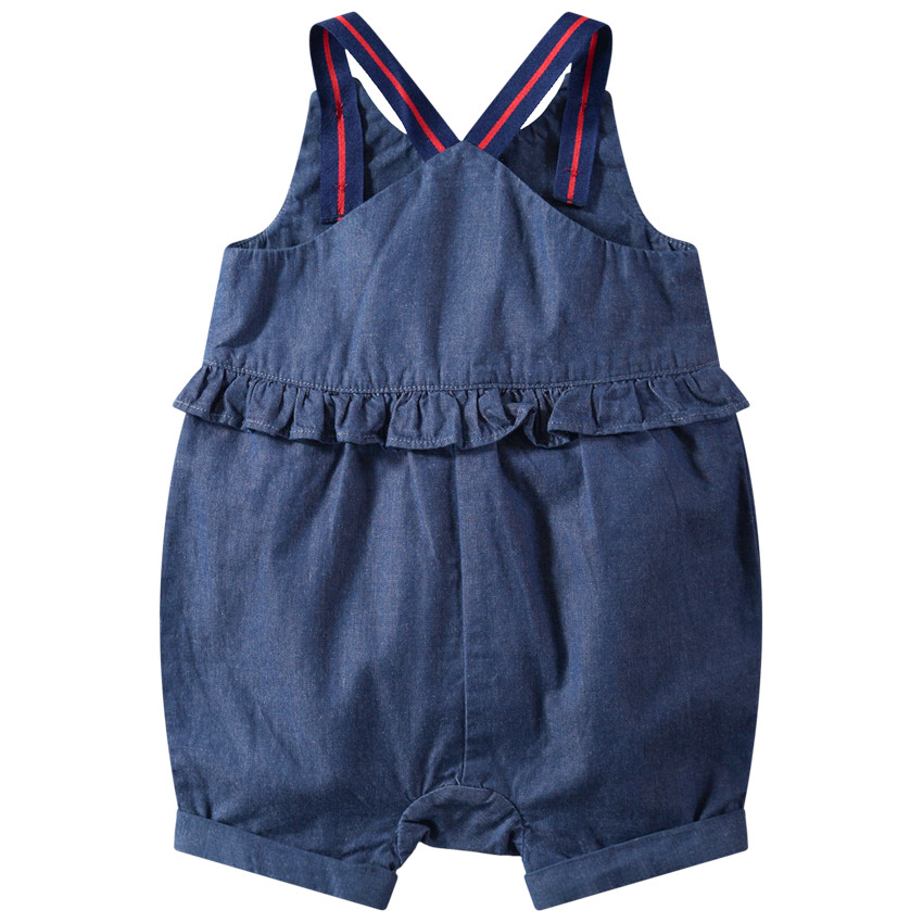 Combinaison courte en chambray avec volants et coeur printé 