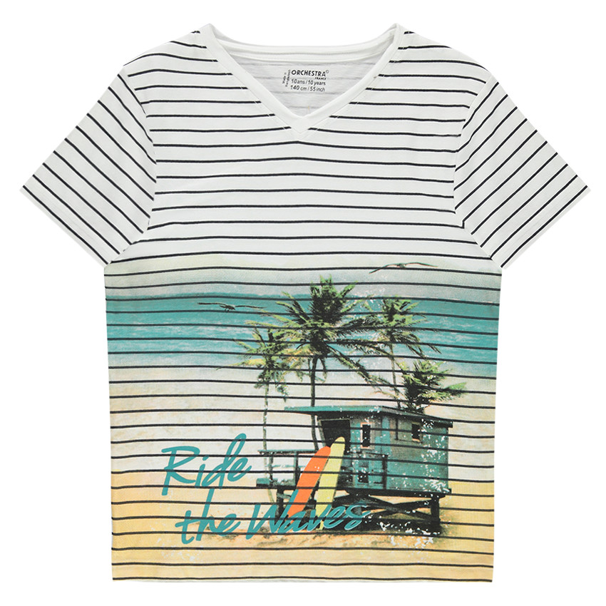 Junior - Tee-shirt manches courtes en jersey rayé avec paysage en sublimation 