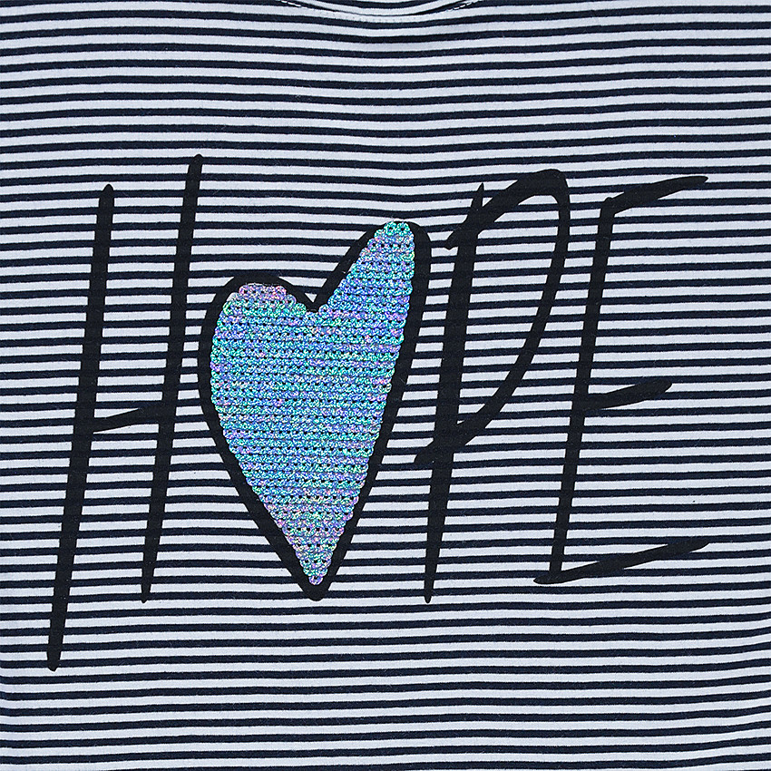 Junior - Tee-shirt manches courtes rayé avec coeur en sequins iridescents 