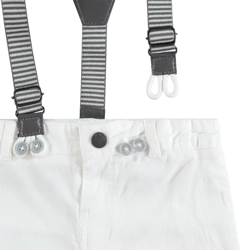 Pantalon blanc de cérémonie à bretelles rayées amovibles  