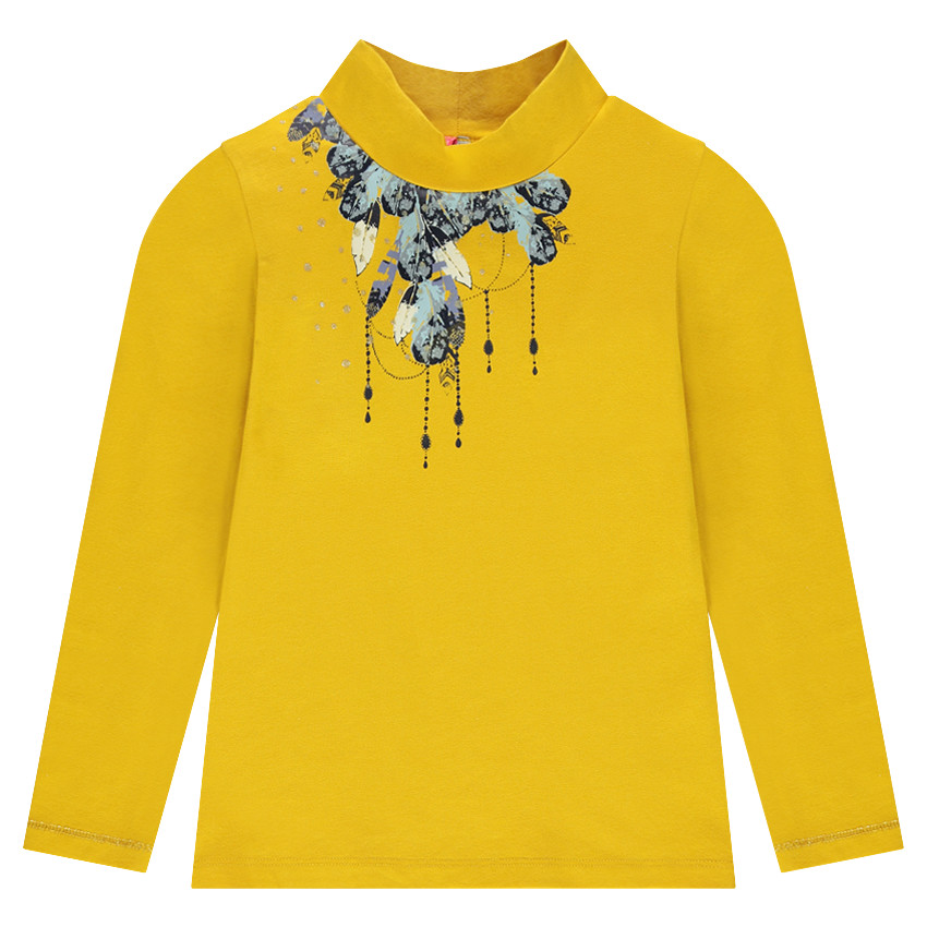 Sous-pull col cheminée print plumes fantaisie 
