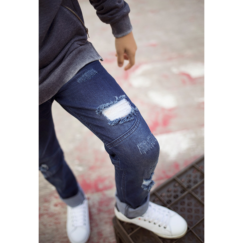 Junior - Jeans effet used avec poche zippée 