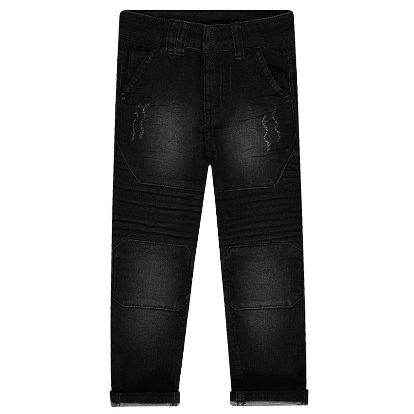 Jeans effet used et crinkle avec découpes  
