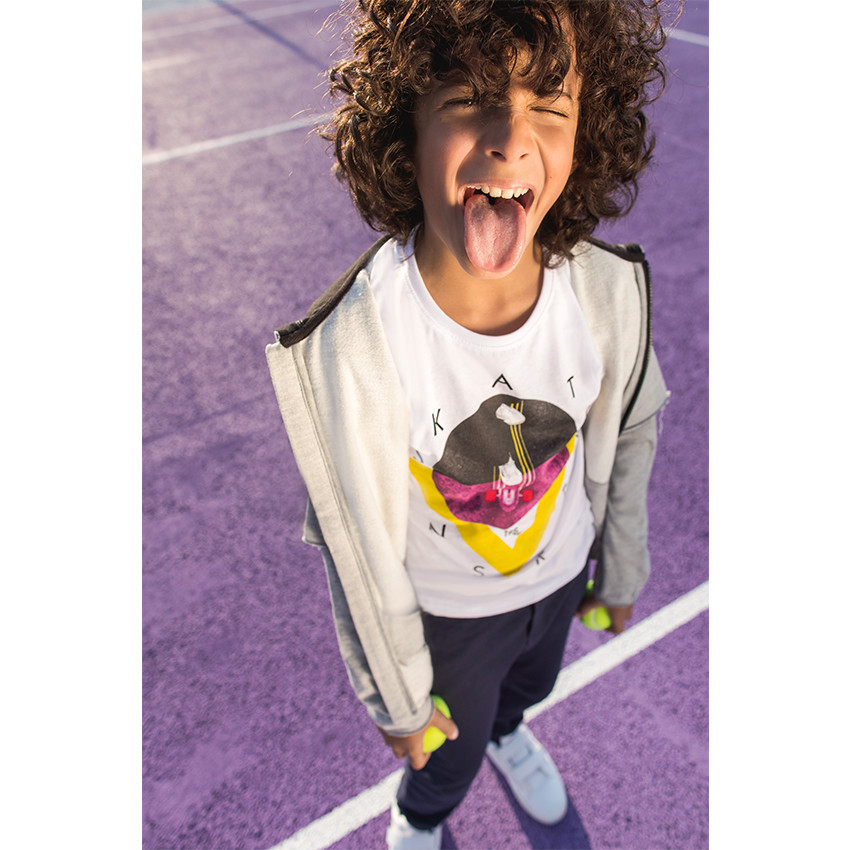 Tee-shirt manches longues en jersey uni avec print fantaisie 