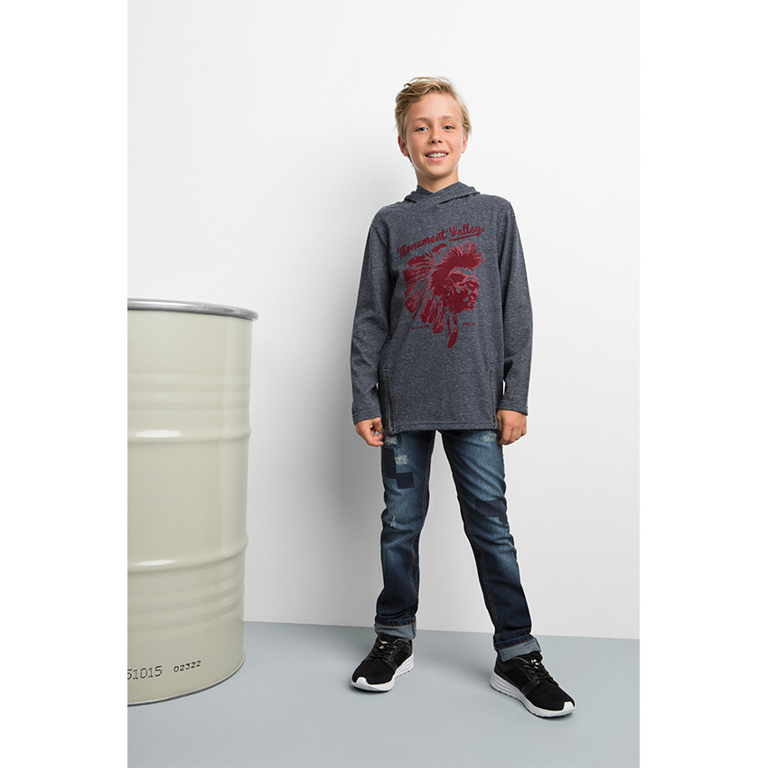 Junior - Jeans coupe slim effet used avec patchs 