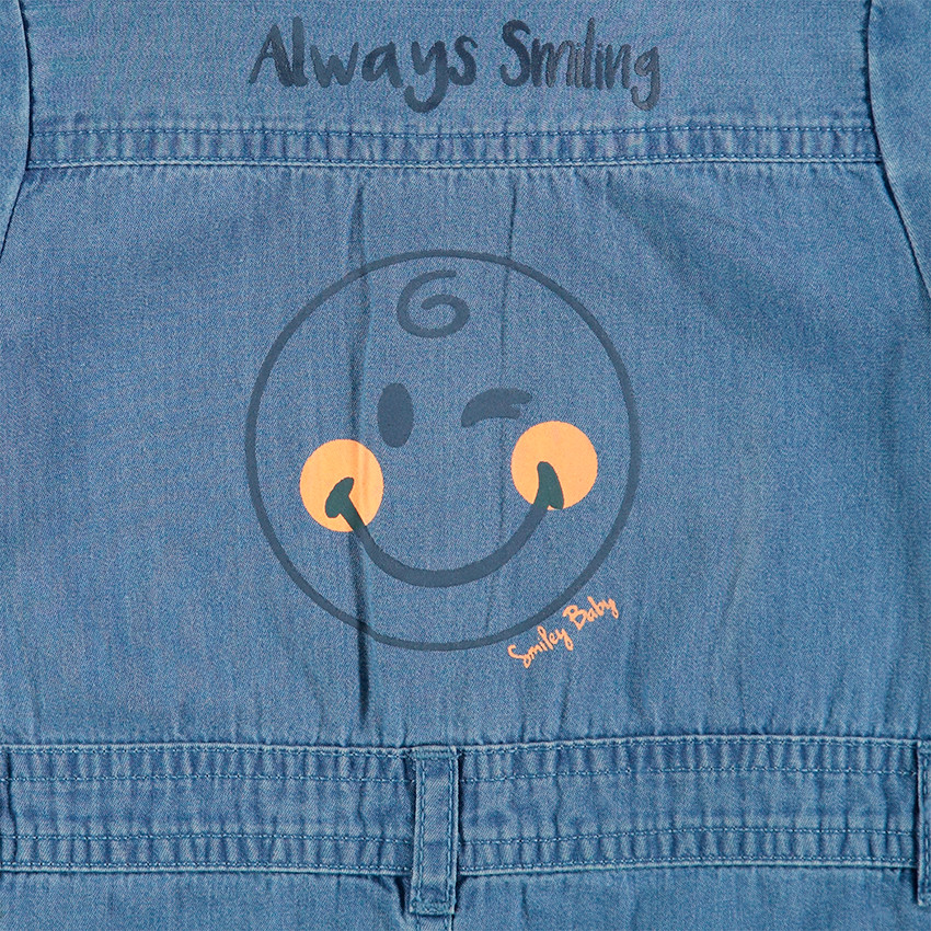 Combinaison courte en chambray avec badges et print Smiley 