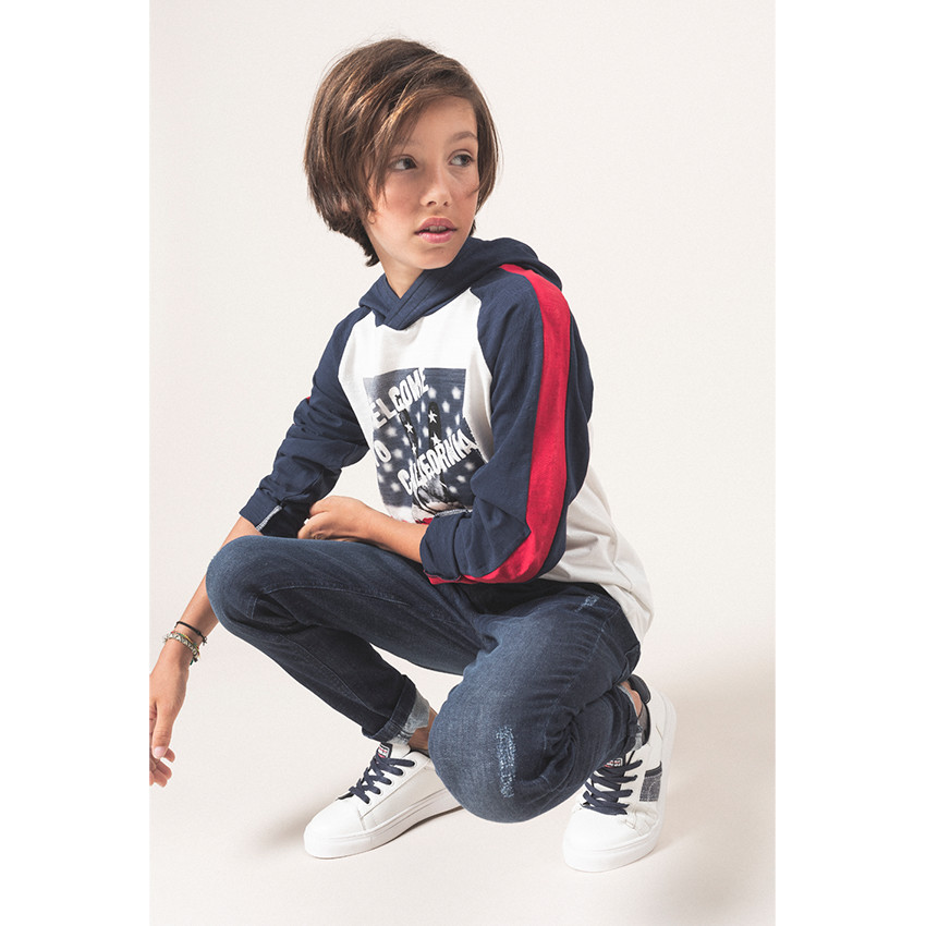 Junior - Jeans effet used et crinkle avec ceinture amovible 