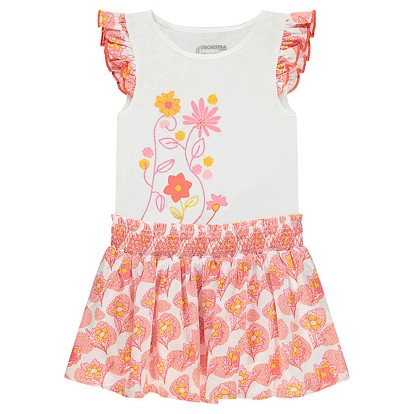 Robe avec fleurs printées sur le devant et manches volantées 