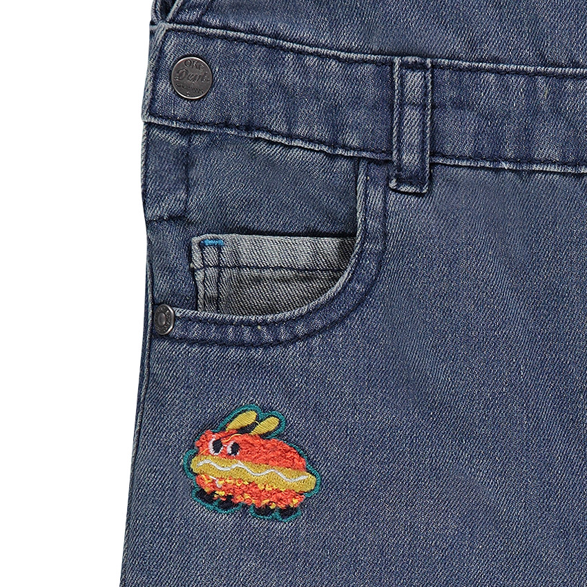 Salopette en molleton effet jeans avec lettre et hot dog patchés 