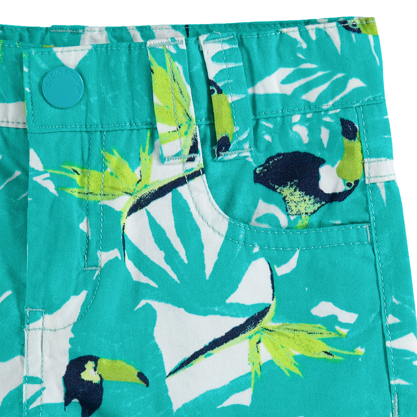 Bermuda en coton à imprimé végétal et toucans all-over 
