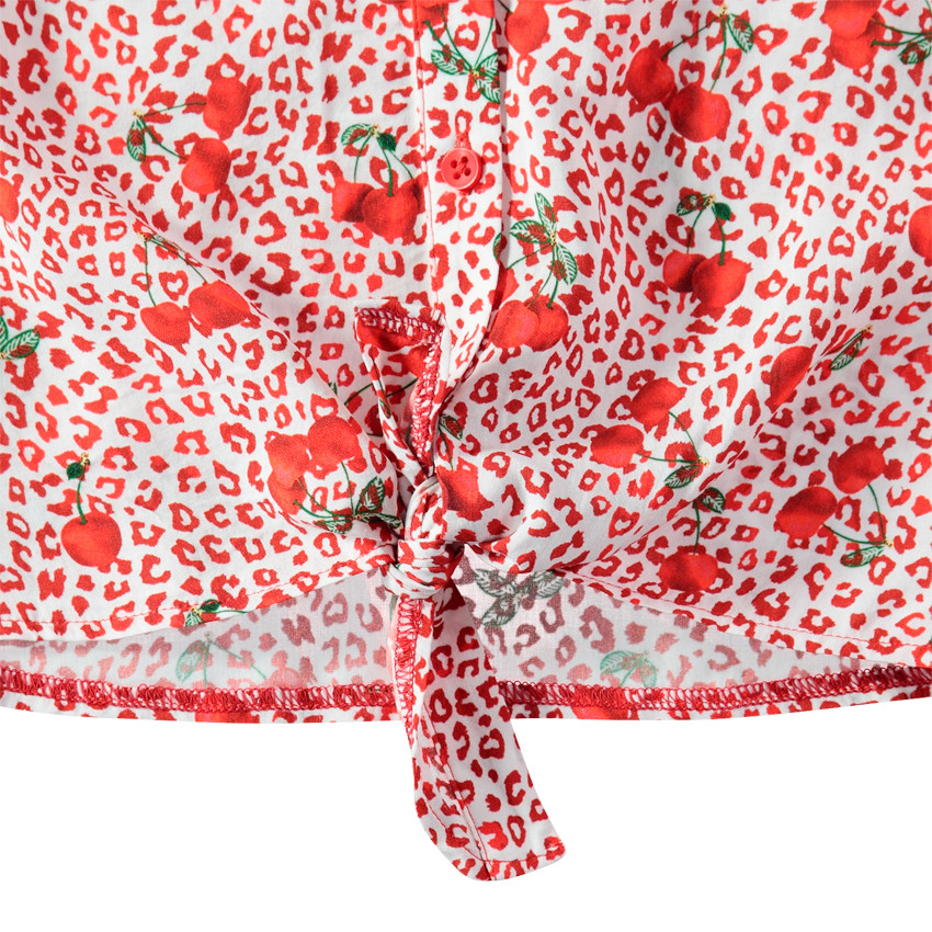 Chemisier à épaules ajourées imprimé léopard et cerises all-over 