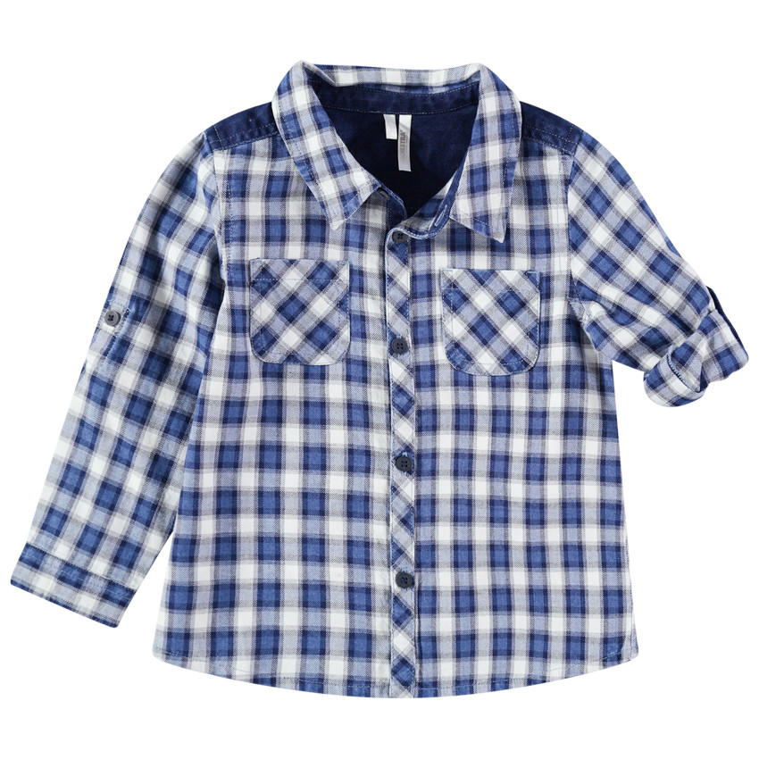 Chemise à carreaux à poches et empiècement en jean 