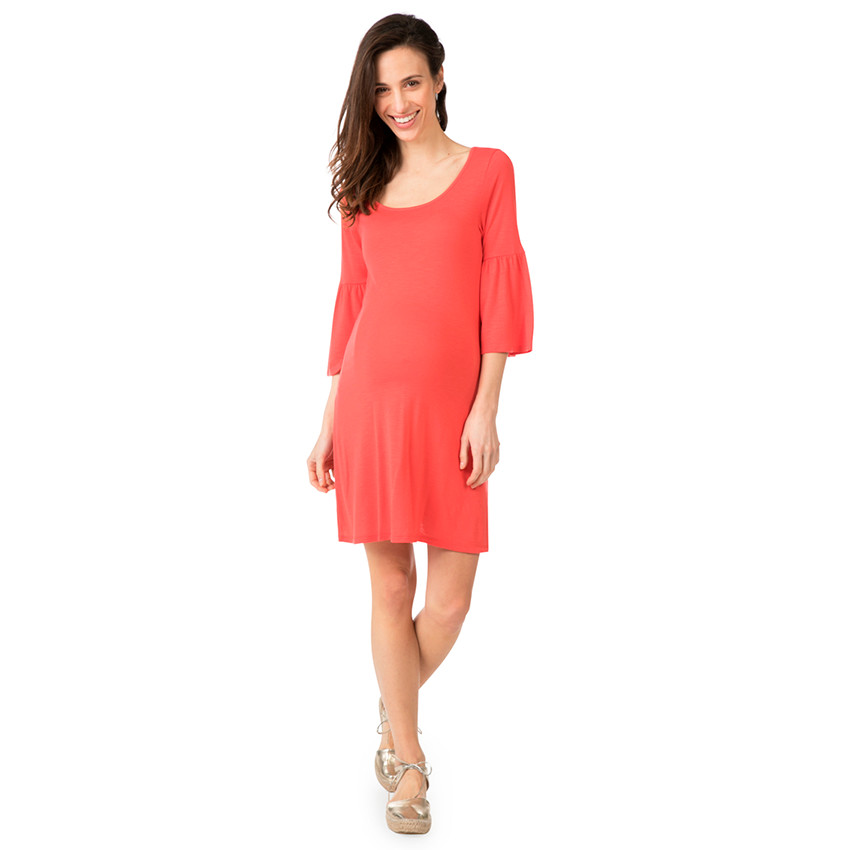 Robe de grossesse unie à manches 3/4 volantées 