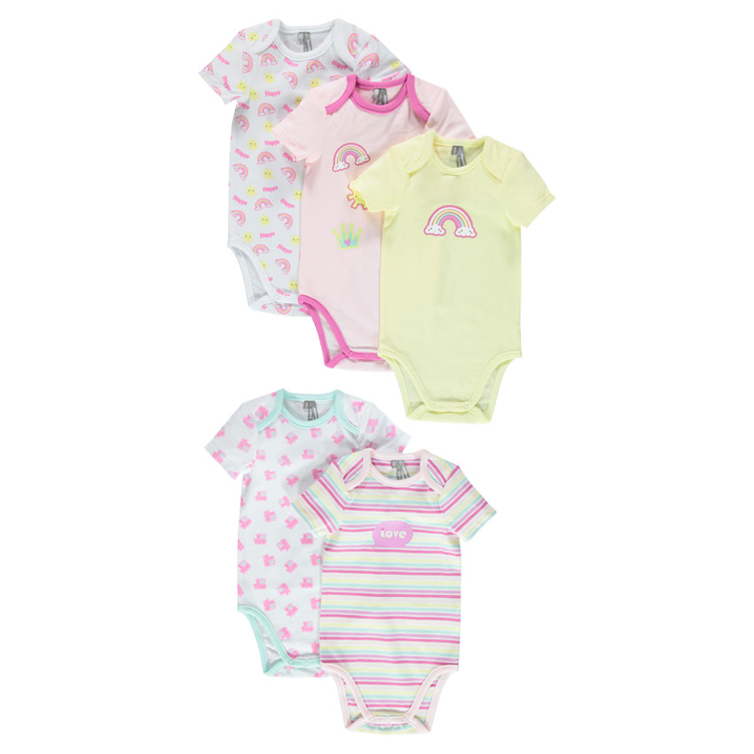 Lot de 5 bodies print fantaisie avec ouverture adaptée à l'âge 
