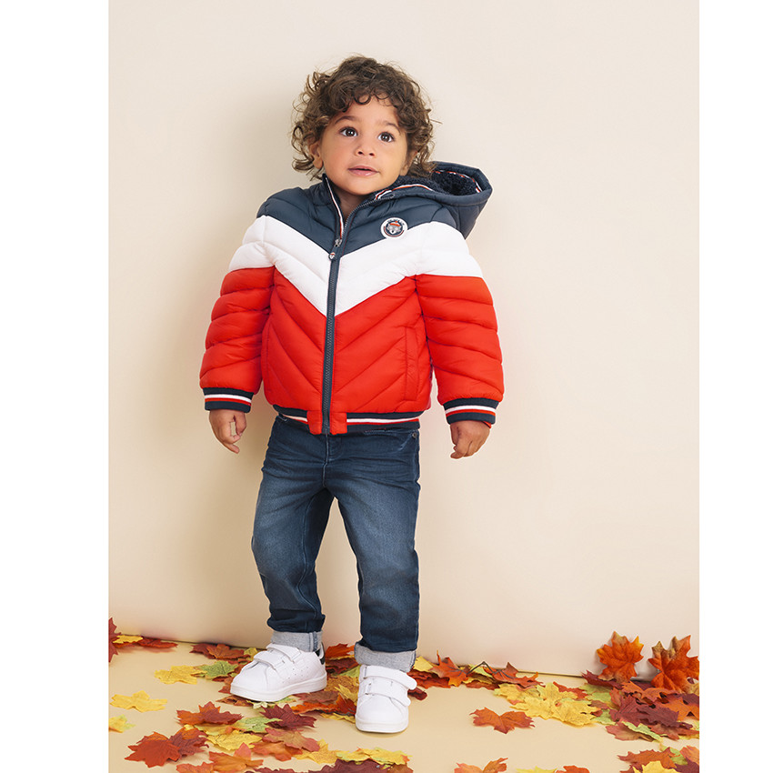 Doudoune matelassée tricolore à  capuche 