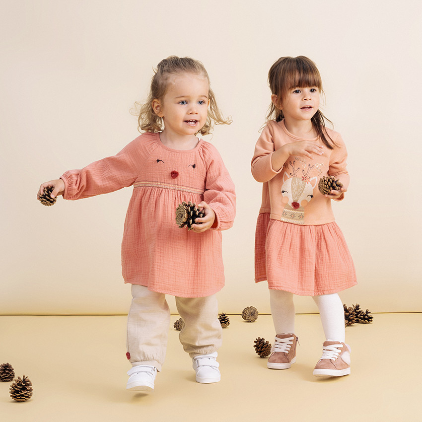 Tunique manches longues en coton tubique et broderies 