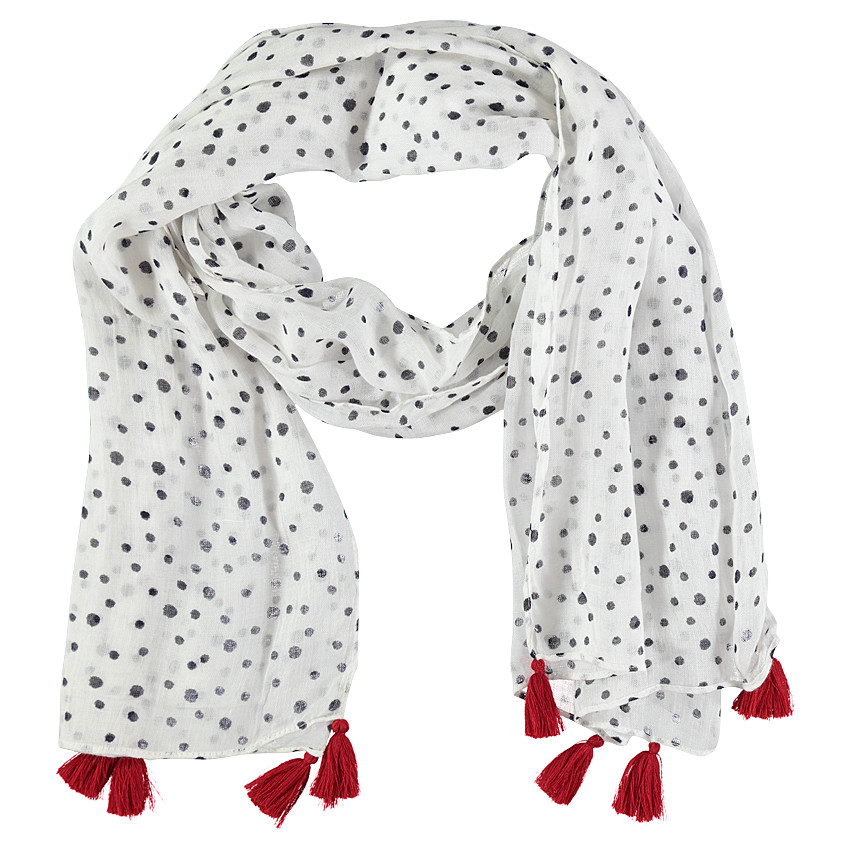 Chèche à pois et pompons rouges 