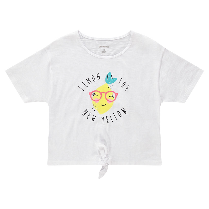 Junior - Tee-shirt manches courtes avec citron printé et liens à nouer 