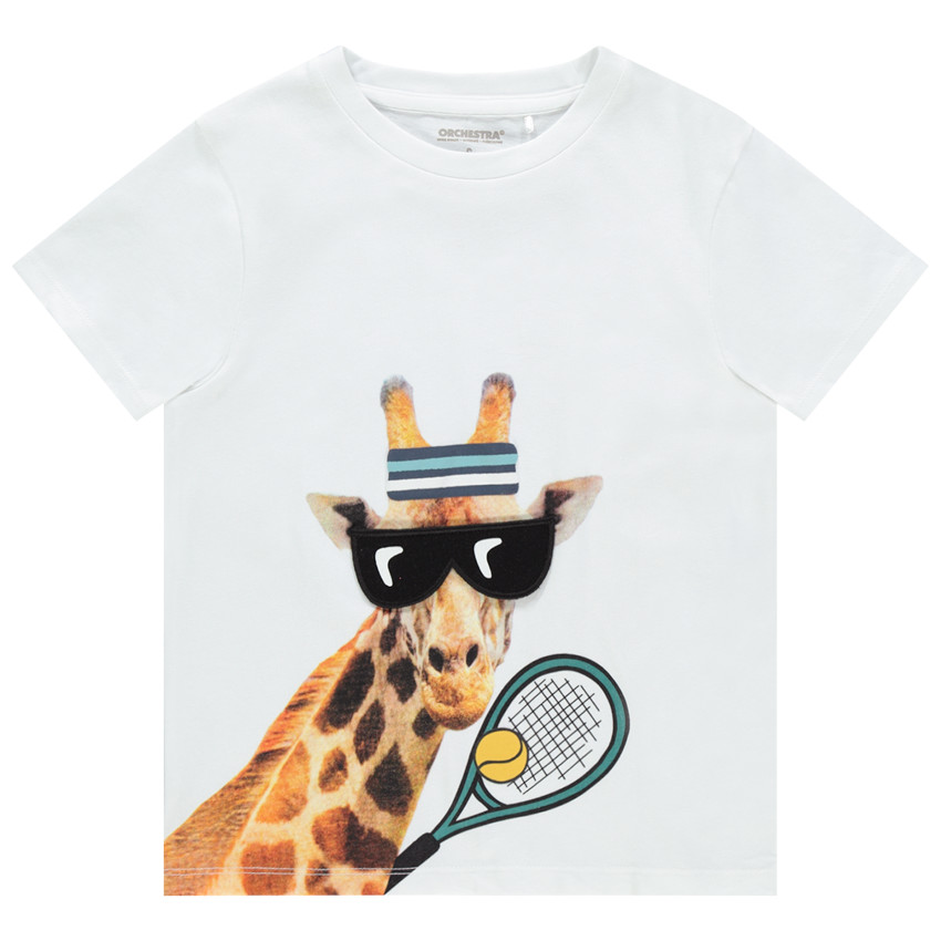 T-shirt manches courtes print girafe à lunettes 