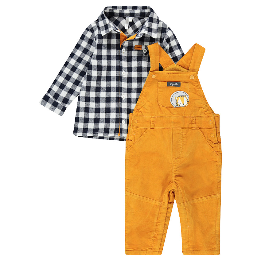 Ensemble avec chemise à carreaux en flanelle et salopette doublée micropolaire 