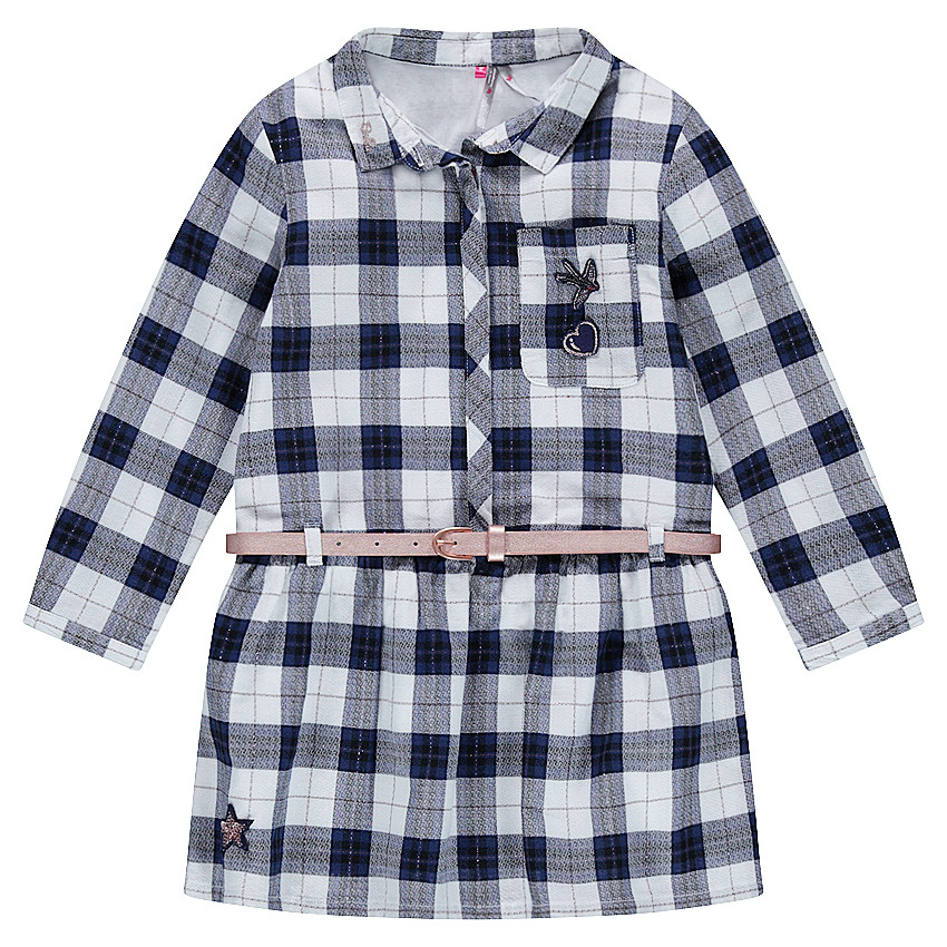 Robe manches longues à carreaux avec ceinture réglable amovible 