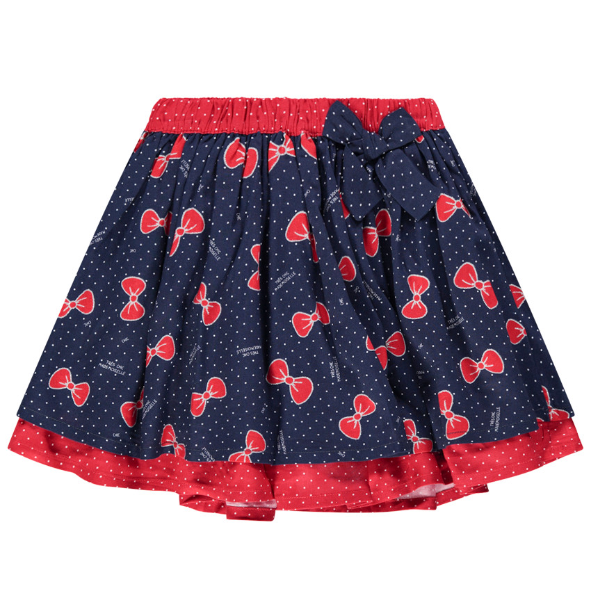 Jupe volantée à noeuds et pois all-over 