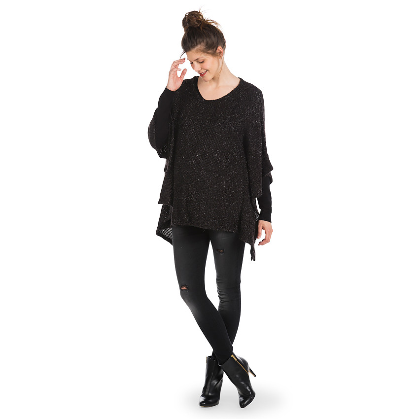 Pull poncho en maille mélangée 