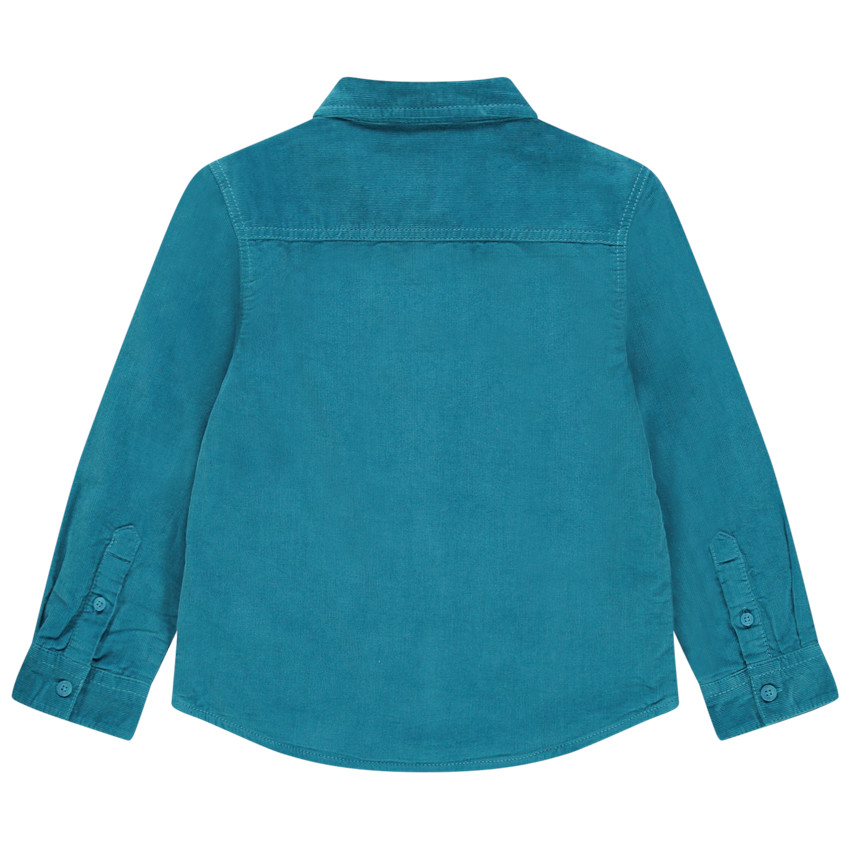 Chemise manches longues en velours bleu avec poche et badges 