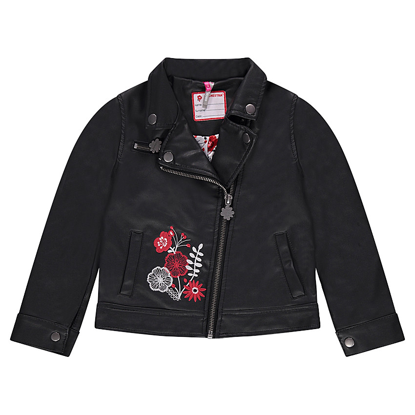 Perfecto en simili cuir avec fleurs brodées 