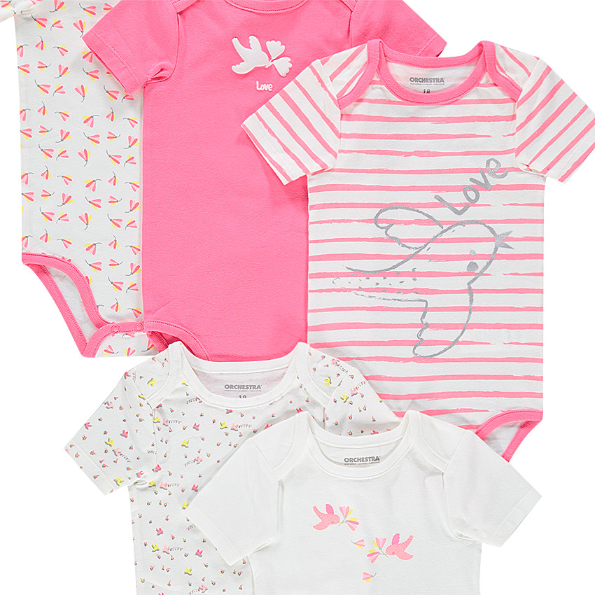 Lot de 5 bodies manches courtes en jersey à motifs fantaisie 
