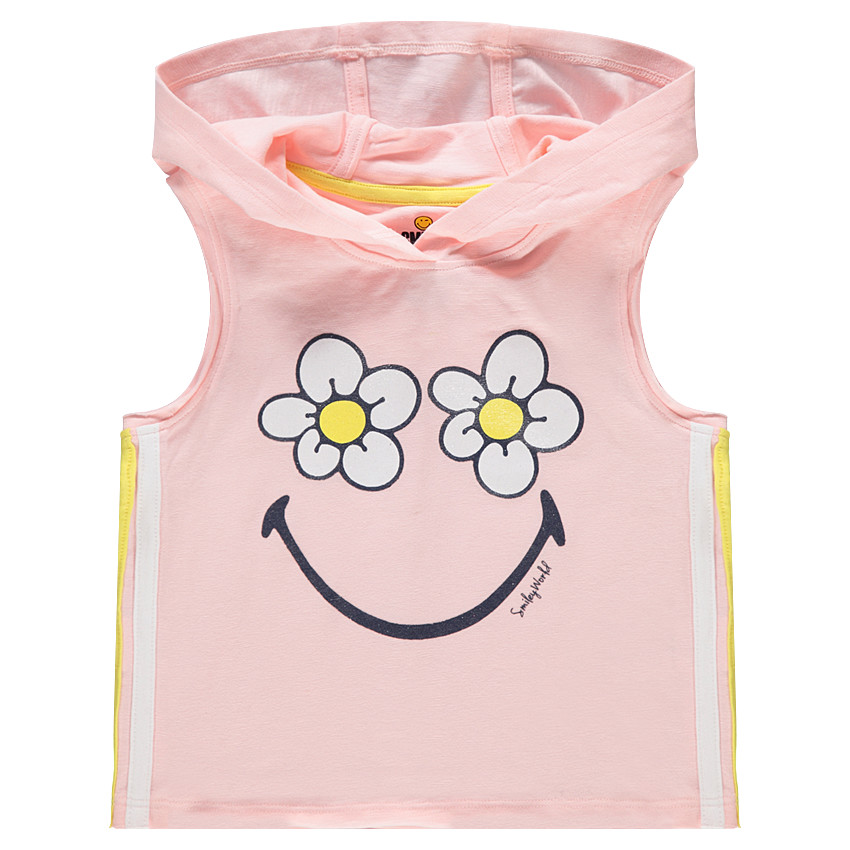 Débardeur à capuche avec fleurs et Smiley printés 