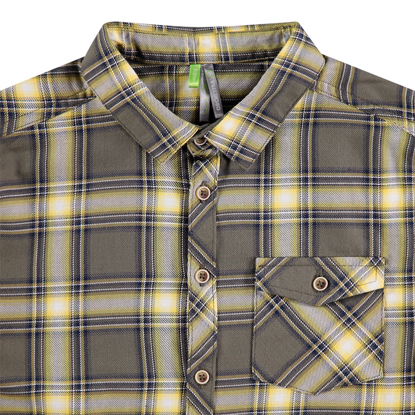 Chemise manches longues à carreaux contrastés et poche 