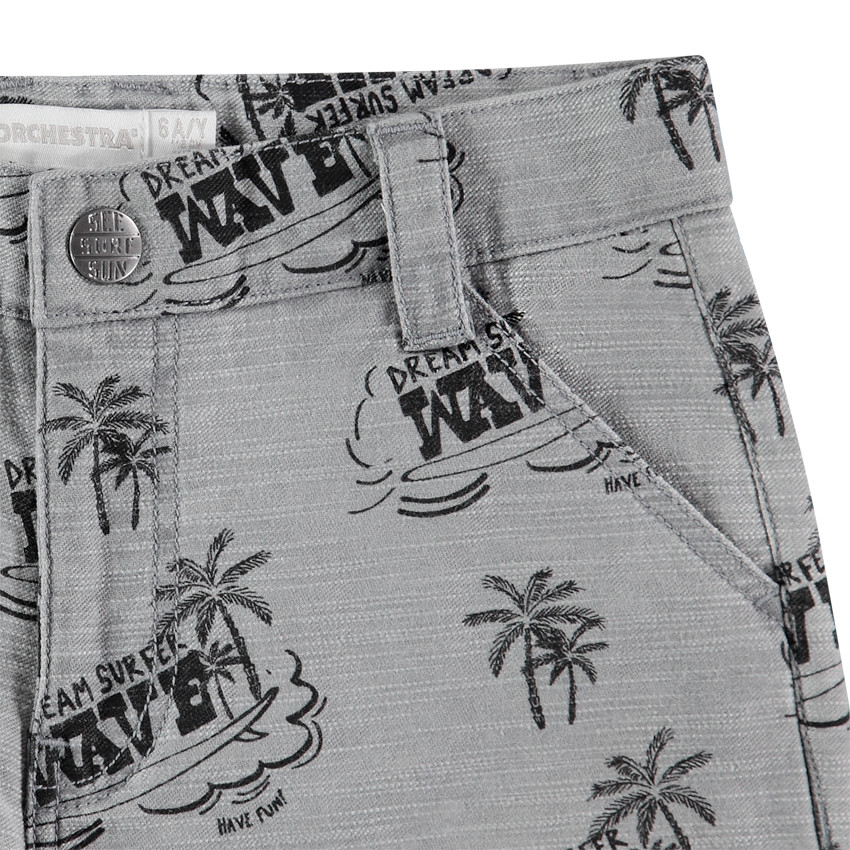 Bermuda effet chiné à palmiers et inscriptions all-over 