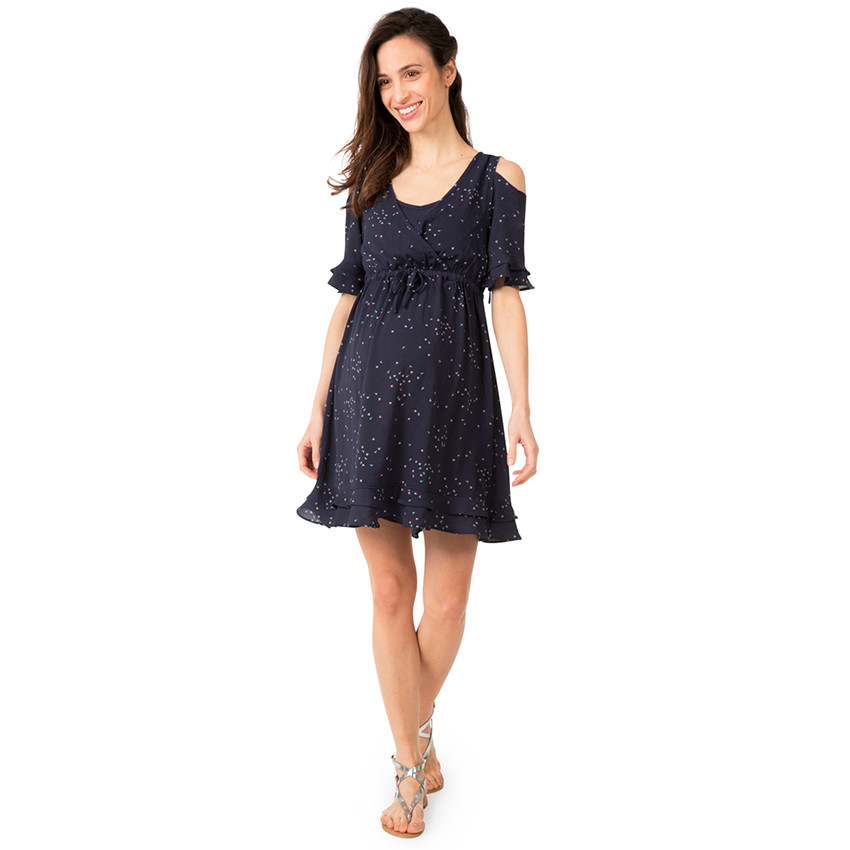 Robe de grossesse à épaules ajourées et imprimé all-over 